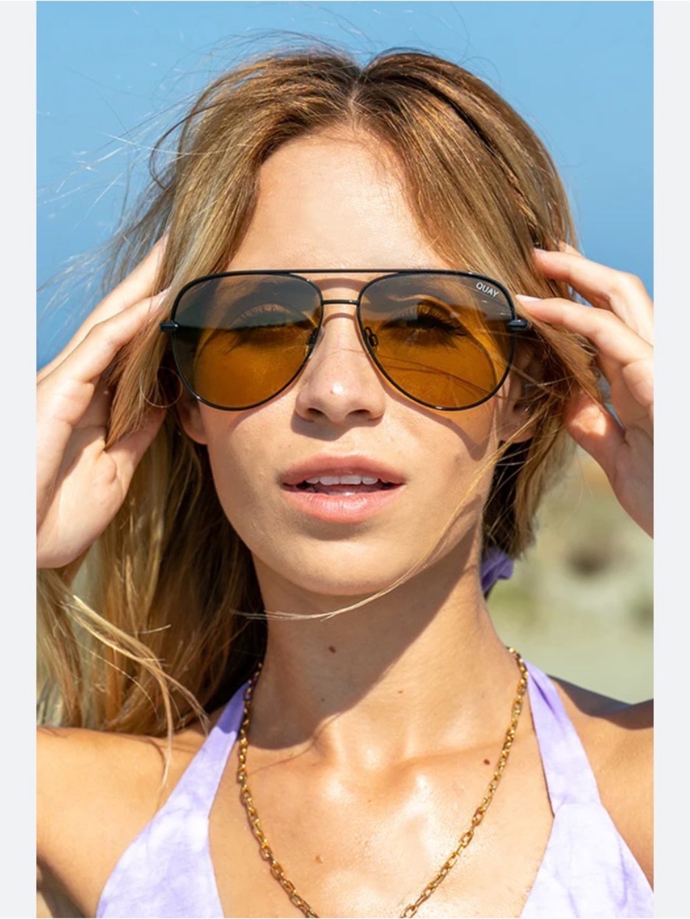 Quay Australia x Desi Perkins Aviator Sunglasses - Black with Brown Lenses